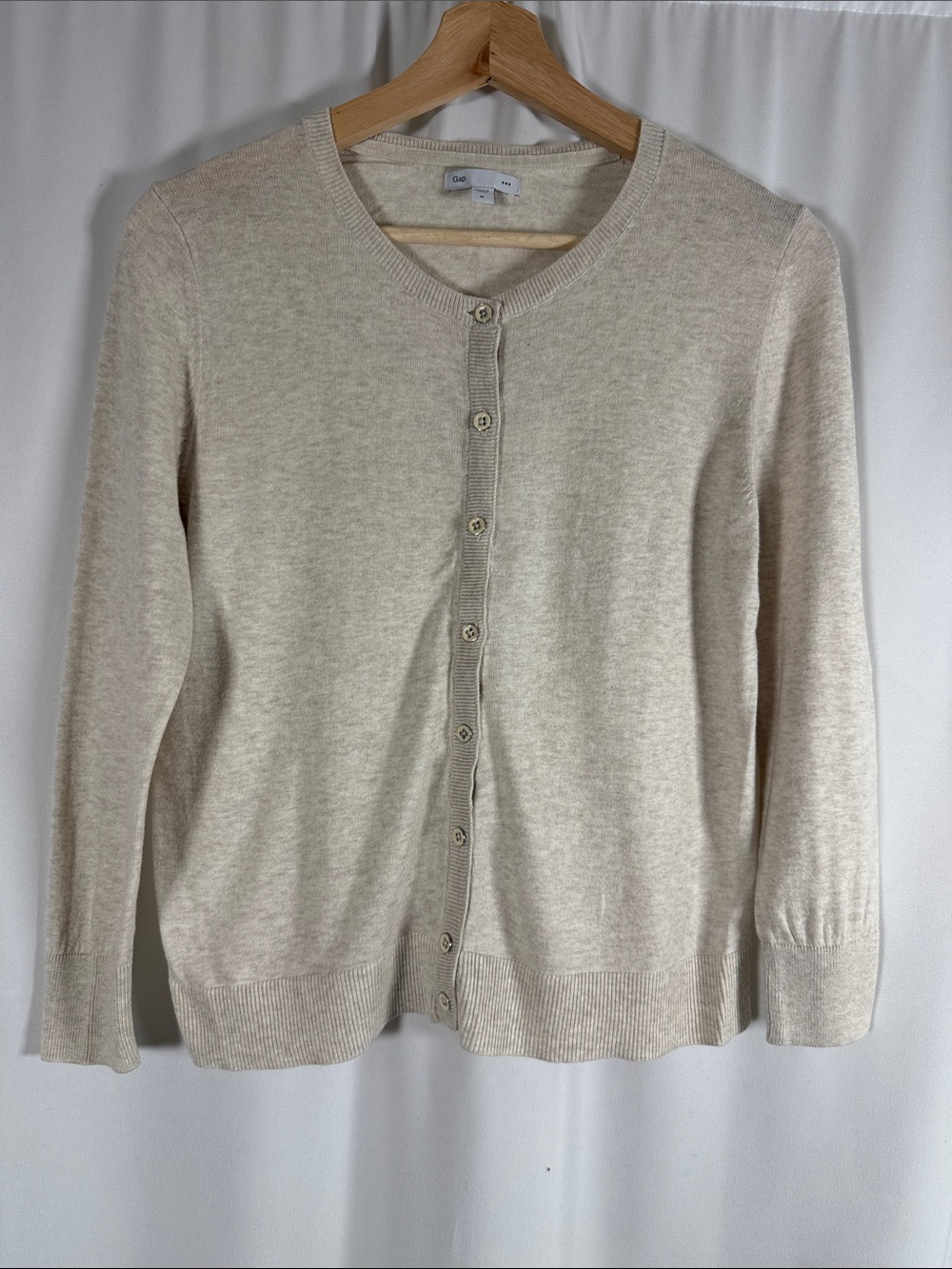 GAP Factory Light Beige Crewneck Button-Front Cardigan